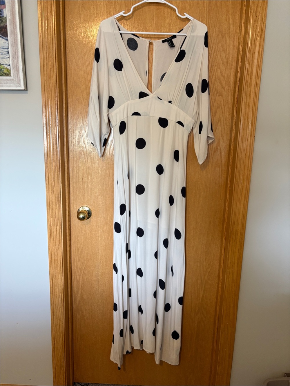Forever 21 Cream Maxi Dress with Black Polka Dots